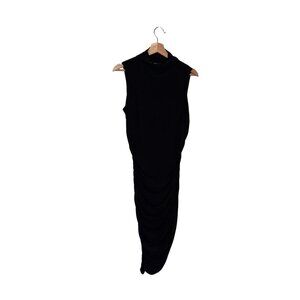 Express Black Sleeveless Ruched Pullover Mock Neck Women's Midi Dress Size M